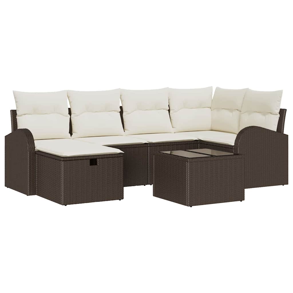 Garten-Sofa-Set 7 pcs Braun und Creme 234 x 124 x 85 cm